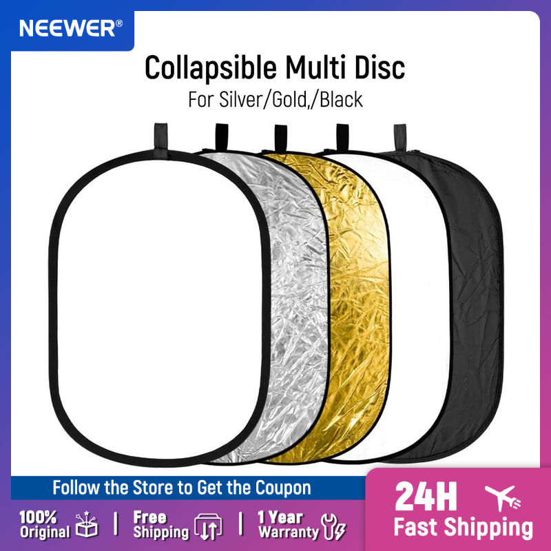 Reflector Disc Silver - NEEWER 撮影用ライトリフレクター ポータブル 5 in 1