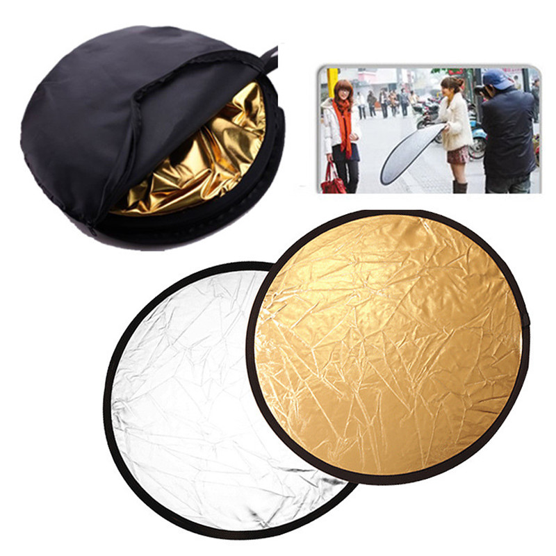 Reflector Disc Silver - 43インチ/110cm 2in1 ゴールドとシルバーのハンドヘルド多機能折りたたみ式ポータブルフォトディスクライトリフレクター、写真撮影補助用