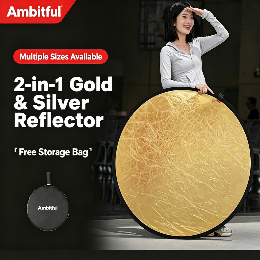 Reflector Disc Silver - Ambitful 2in1 30/60/80/110cm マルチディスクディフューザーライト ラウンドリフレクター バッグ付き