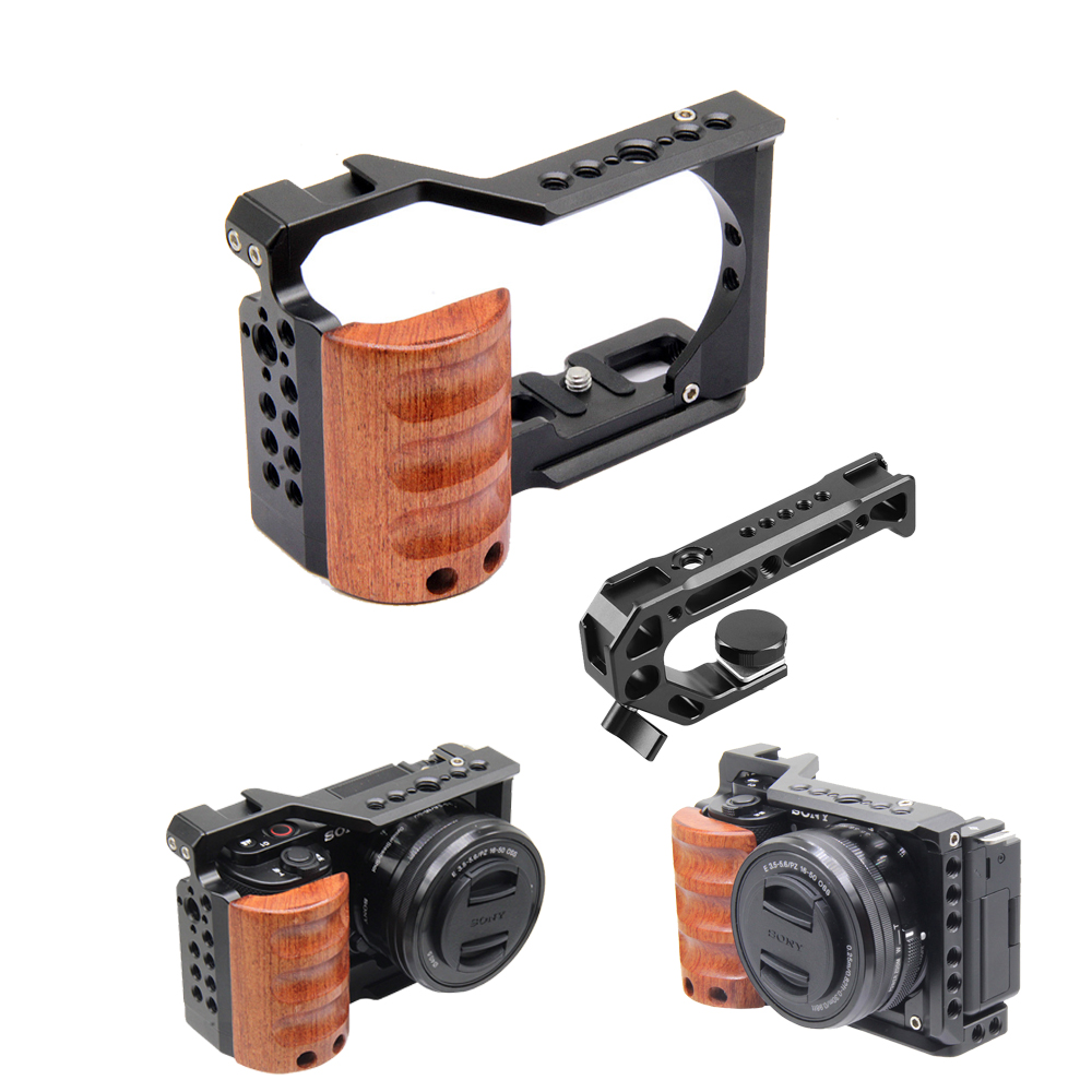 Sony Camera Zv-E10 - ソニーZV-E10用ケージカメラ、木製ハンドル付きコールドシュー、ラビットケージサポートブラケット、スタビライザー、ビデオLEDマイク、三脚