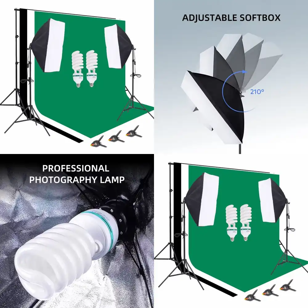 Photography Lighting And Backdrop Kits - 1つの写真スタジオ機材セット、2.6 * 3m背景スタンド、写真撮影用背景布セット、ソフトボックス、アンブレラ照明キット、持ち運び可能なハンドル付き
