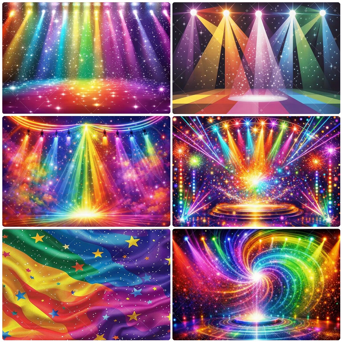 カラフルなレインボーステージライト背景幕グリッタースターディ - Photography Lighting And Background のレビューと価格