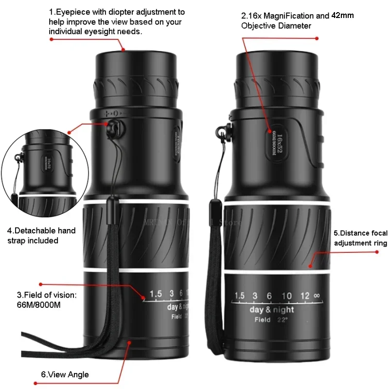 グリーンフィルム16x52単眼鏡、高画質、携帯型、低照度対応 - Lighting In Photography Definition のレビューと価格